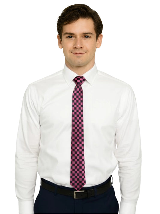 Pink Men's Luxury Formal Checkered Neck Tie