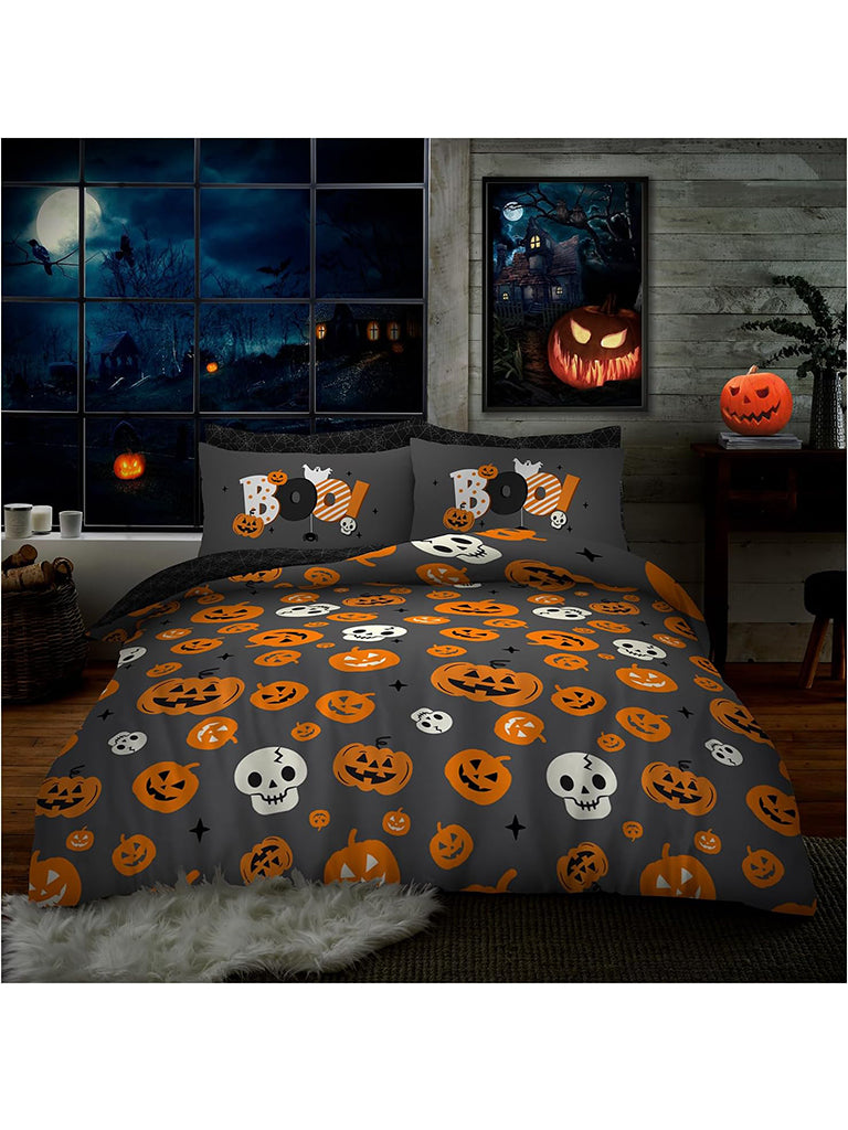 Printed Pumpkin and Skull Duvet Set