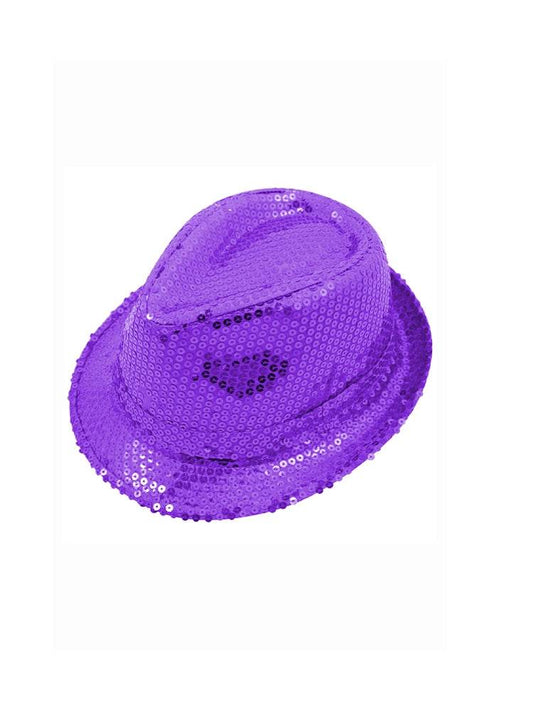 Purple Sequin Trilby Hat - thefancydress.co.uk