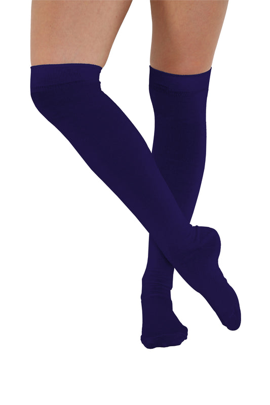 Purple Stretchy Plain Over The Knee Socks