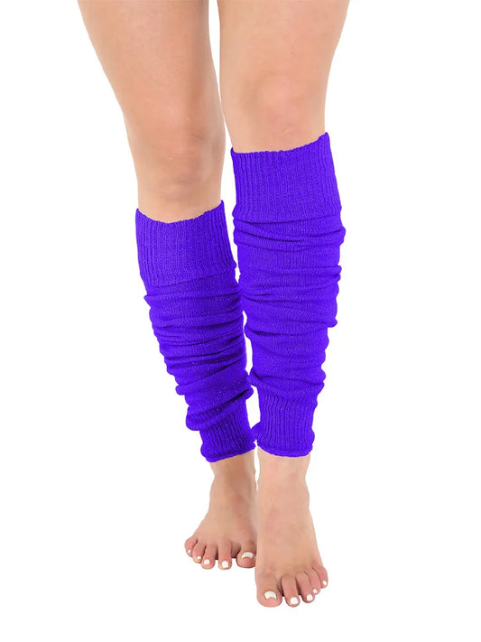 Deluxe Luxurious Ladies 80's Plain Ribbed Leg Warmers purple