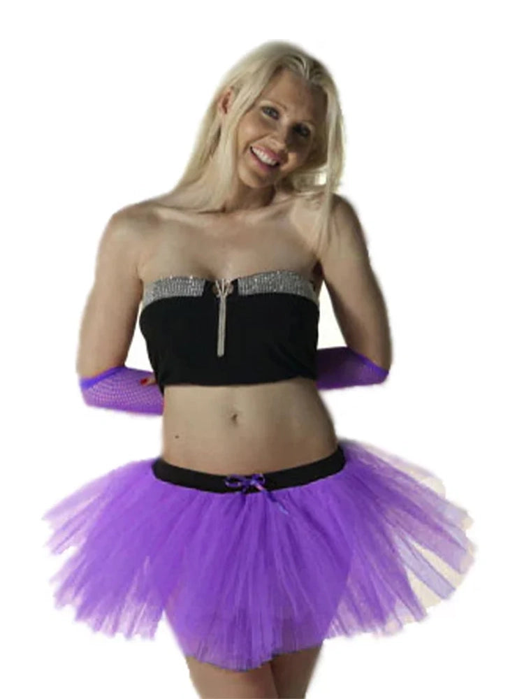 Ladies 1980s Fancy Dress Neon 3 Layers Tutu Skirt purple