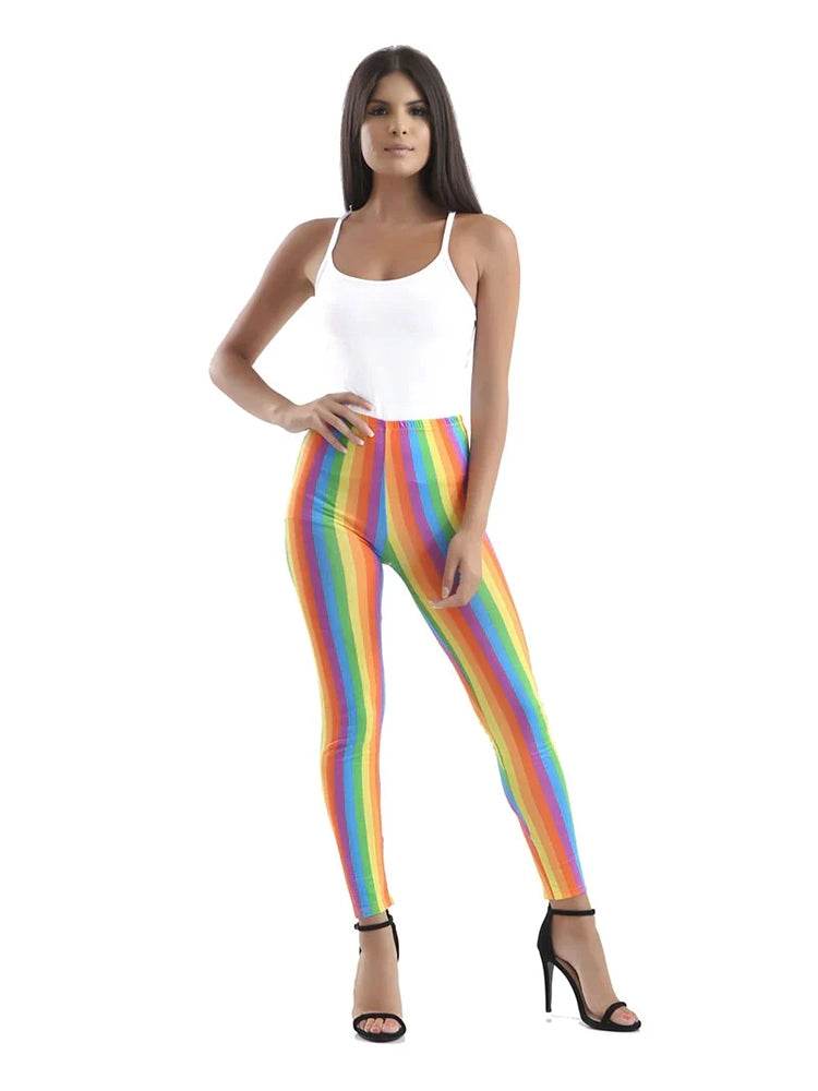 Rainbow Microfibre & Metallic Leggings - thefancydress.co.uk