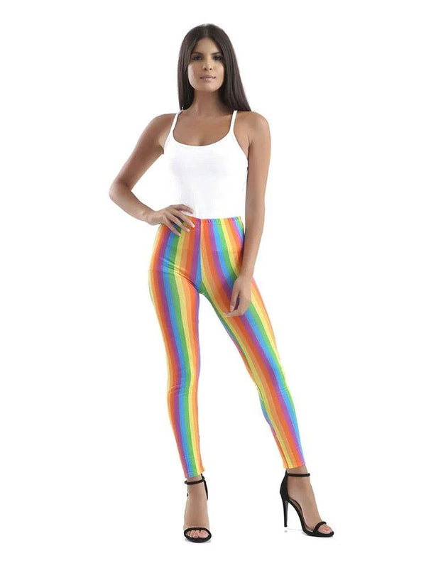 Rainbow Microfibre & Metallic Leggings - thefancydress.co.uk