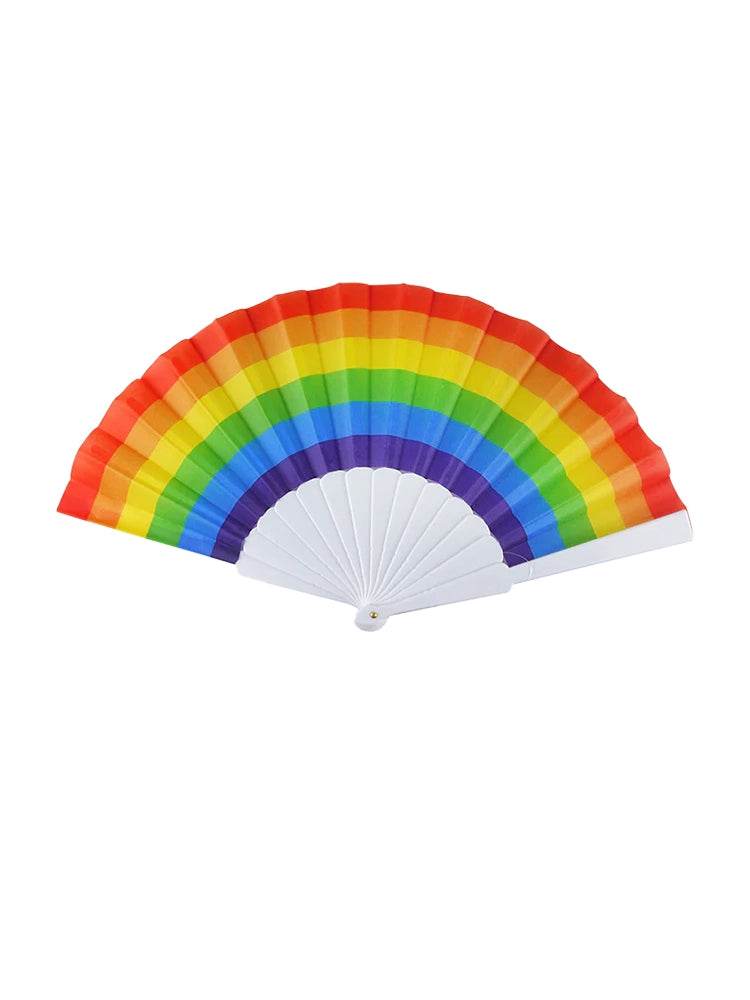 Rainbow Plastic Folding Fan 23cm - thefancydress.co.uk