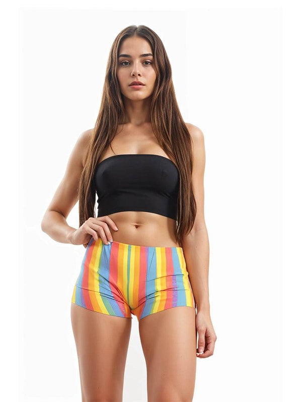 Ladies Rainbow Stripe Pride Hot Pant - thefancydress.co.uk