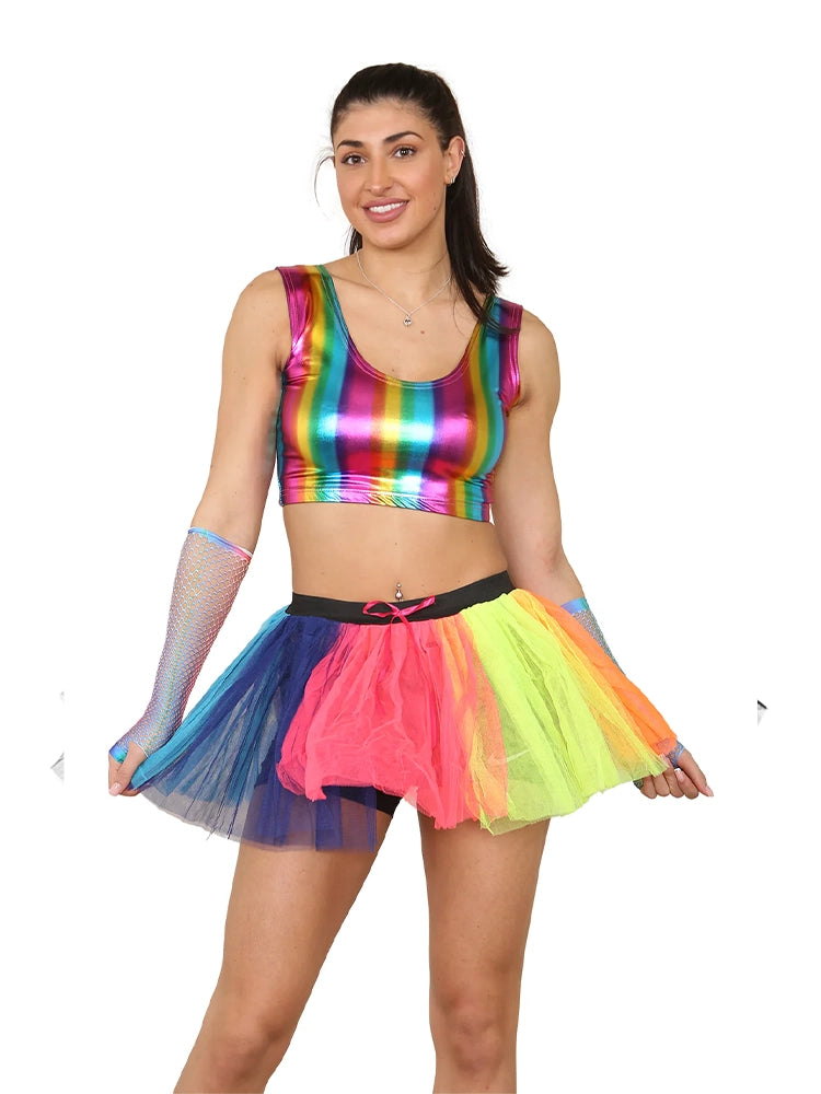 Ladies 1980s Fancy Dress Neon 3 Layers Tutu Skirt rainbow