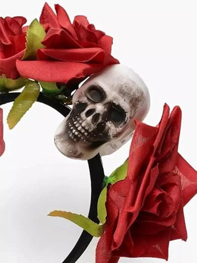 Red Flower Headband With Skull - thefancydress.co.uk