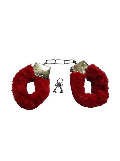 Red Furry Handcuffs - thefancydress.co.uk