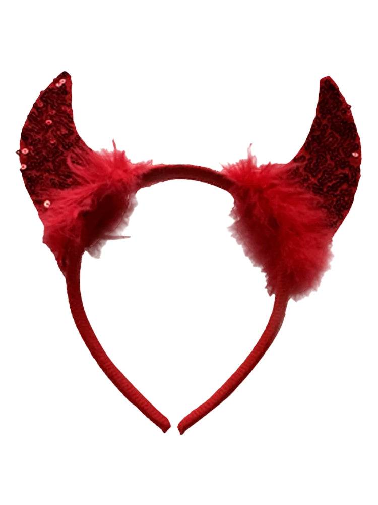 Red Sequin Devil Horns With Headband - thefancydress.co.uk