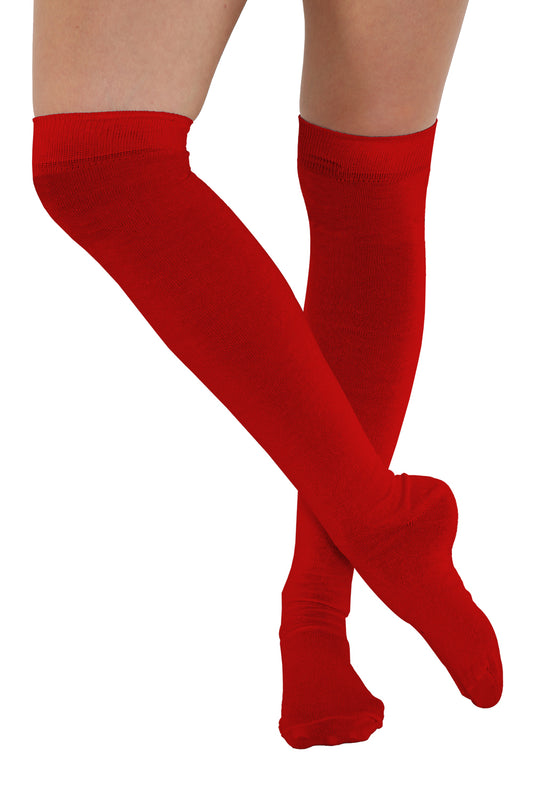 Red Stretchy Plain Over The Knee Socks