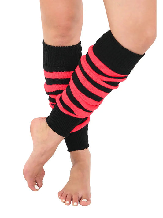 Ladies 80's Stripe Legwarmers red and black