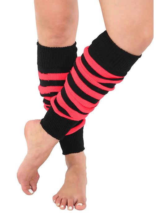 Ladies 80's Stripe Legwarmers red and black