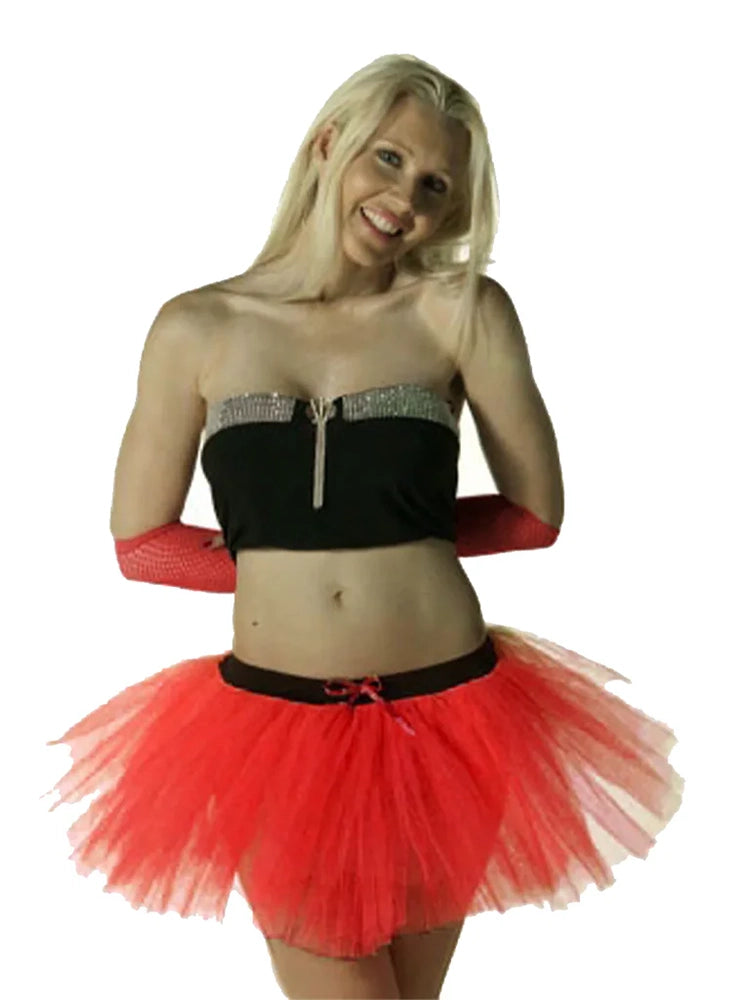 Ladies 1980s Fancy Dress Neon 3 Layers Tutu Skirt red