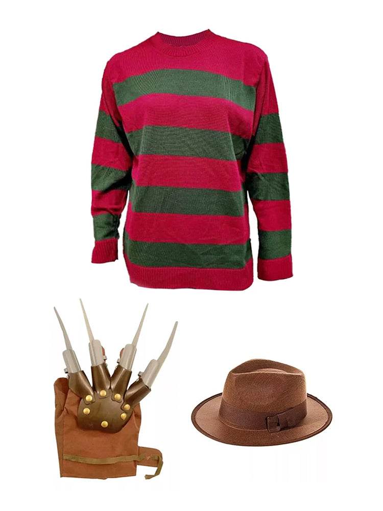 3-Piece Women's Red and Green Knitted Set - thefancydress.co.uk