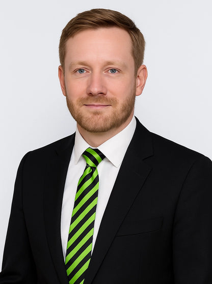 Satin Black Green Striped Neck Tie