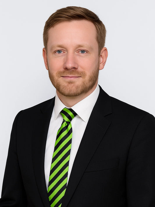 Satin Black Green Striped Neck Tie