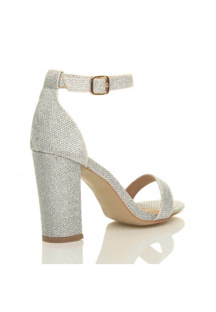 Ladies Block High Heel Ankle Strap Peep Toe Strappy Sandals - thefancydress.co.uk