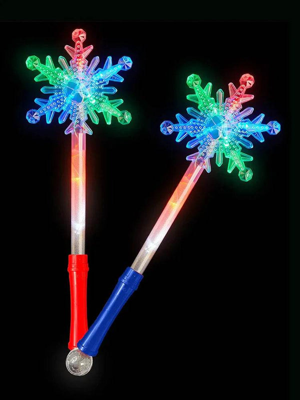 Star Snow Flake Shape Light Up Wand on Card - thefancydress.co.uk