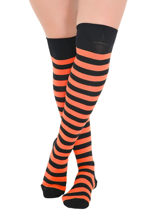 Striped Over The Knee Black & Orange Thigh High Socks
