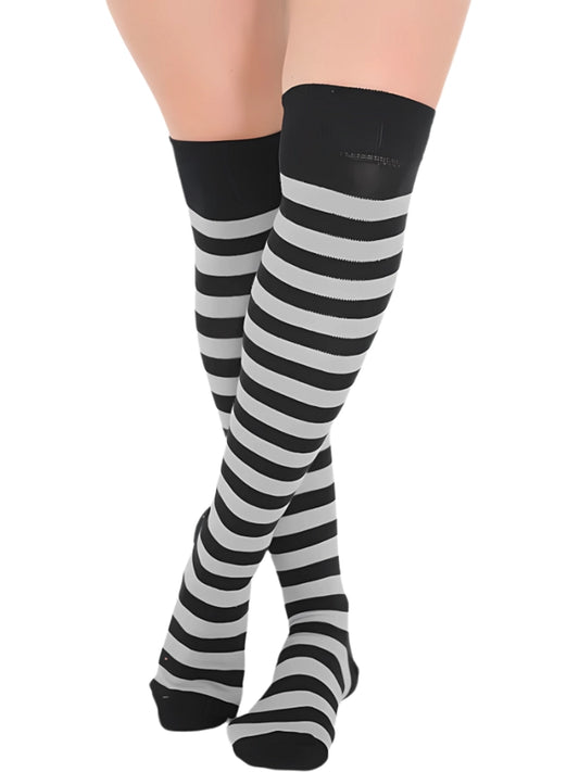 Striped Over The Knee Black & Grey Thigh High Socks
