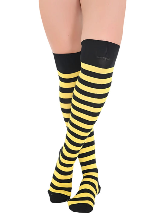 Striped Over The Knee Black & Yellow Thigh High Socks