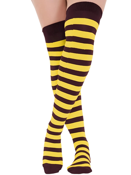 Striped Over The Knee Maroon & Yellow Thigh High Socks