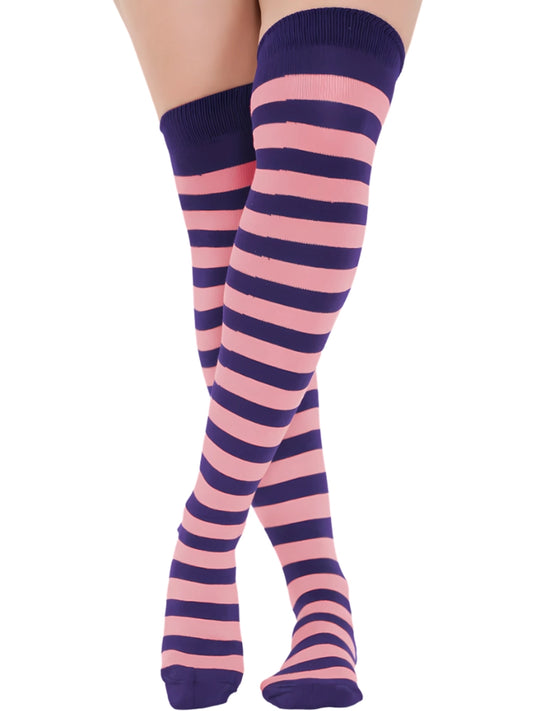 Striped Over The Knee Pink And Purple Thigh High Socks