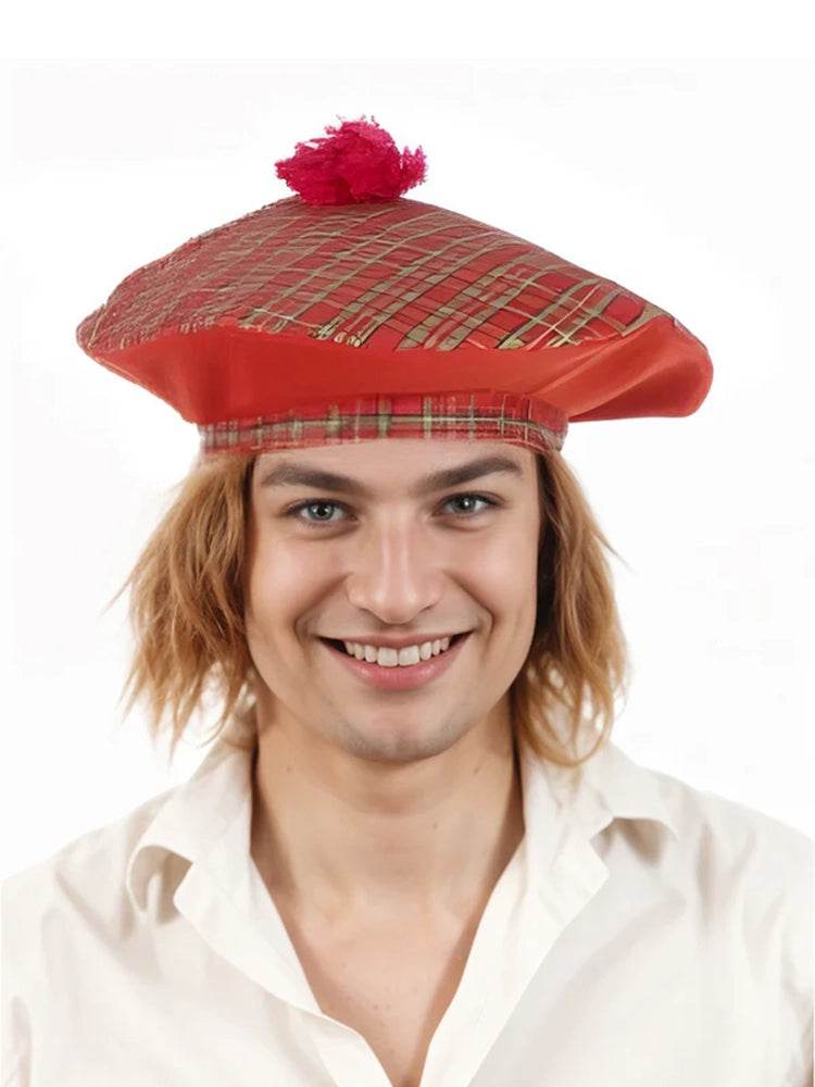Tartan Scottish Hat With Hair - thefancydress.co.uk