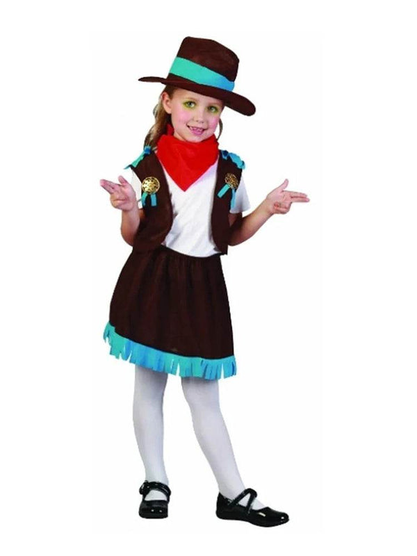 Toddler Cowgirl 4 Piece Set, Skirt, Waistcoat, Bandanna, Hat - thefancydress.co.uk