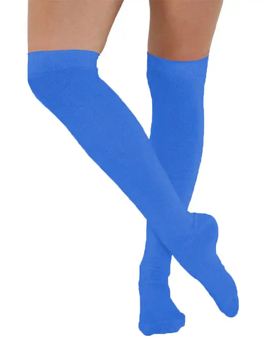 Turquoise Stretchy Plain Over The Knee Socks