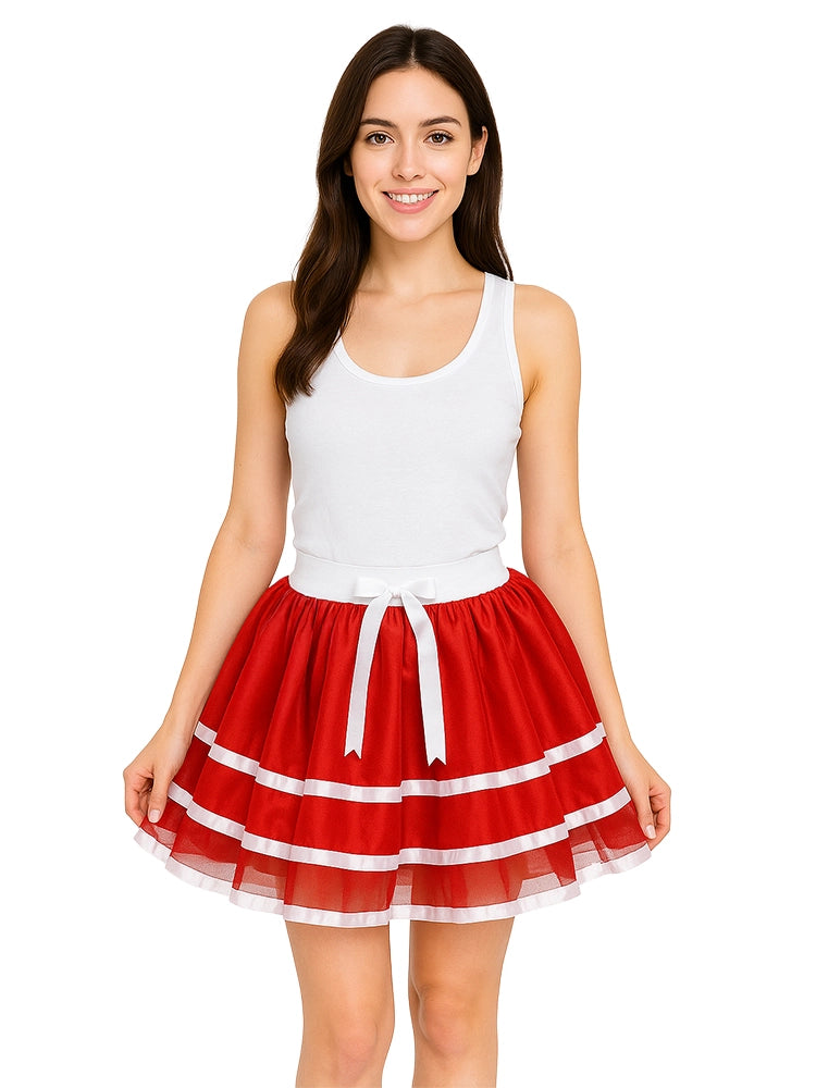 Adult 2 Stripe Red Satin Skirt