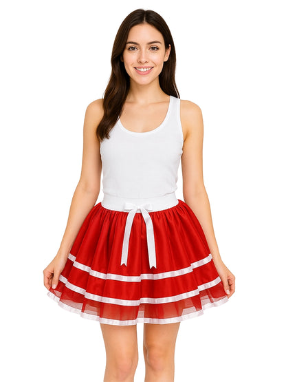 Adult 2 Stripe Red Satin Skirt