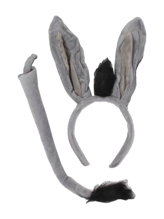 Unisex 2 PCS Faux Fur Grey Donkey Ears on Headband & Tail Set - thefancydress.co.uk