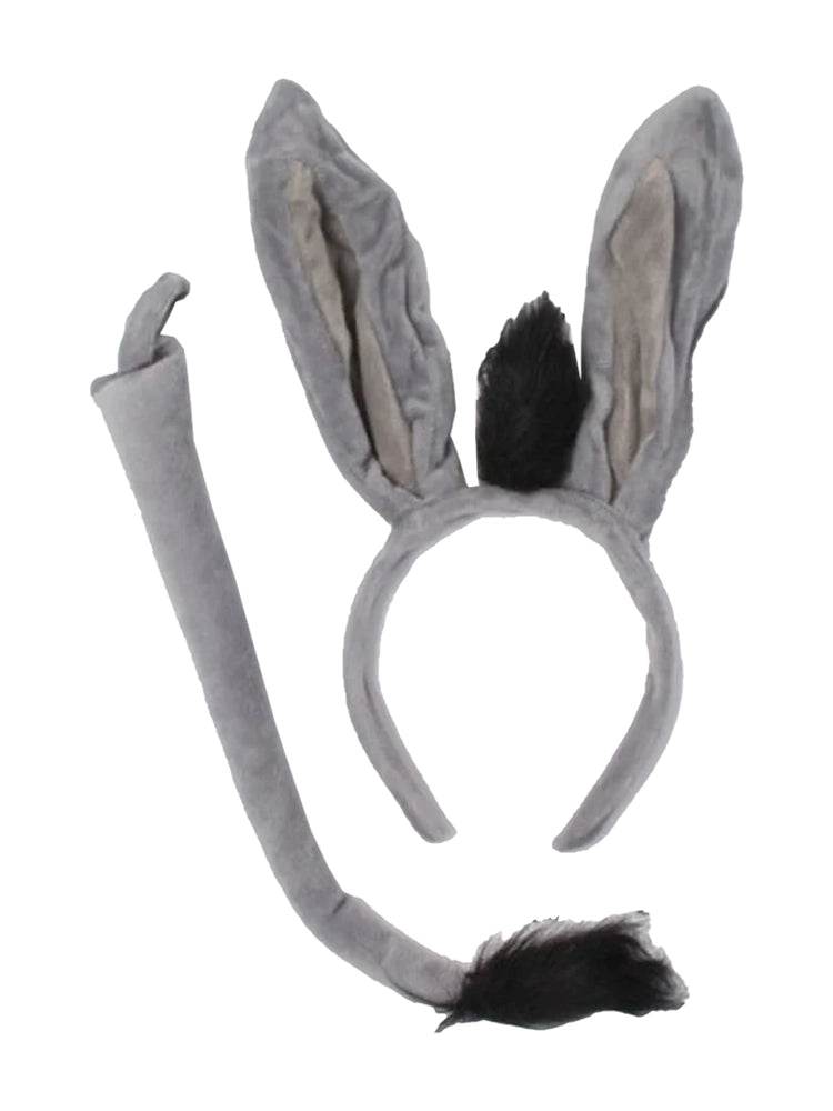 Unisex 2 PCS Faux Fur Grey Donkey Ears on Headband & Tail Set - thefancydress.co.uk