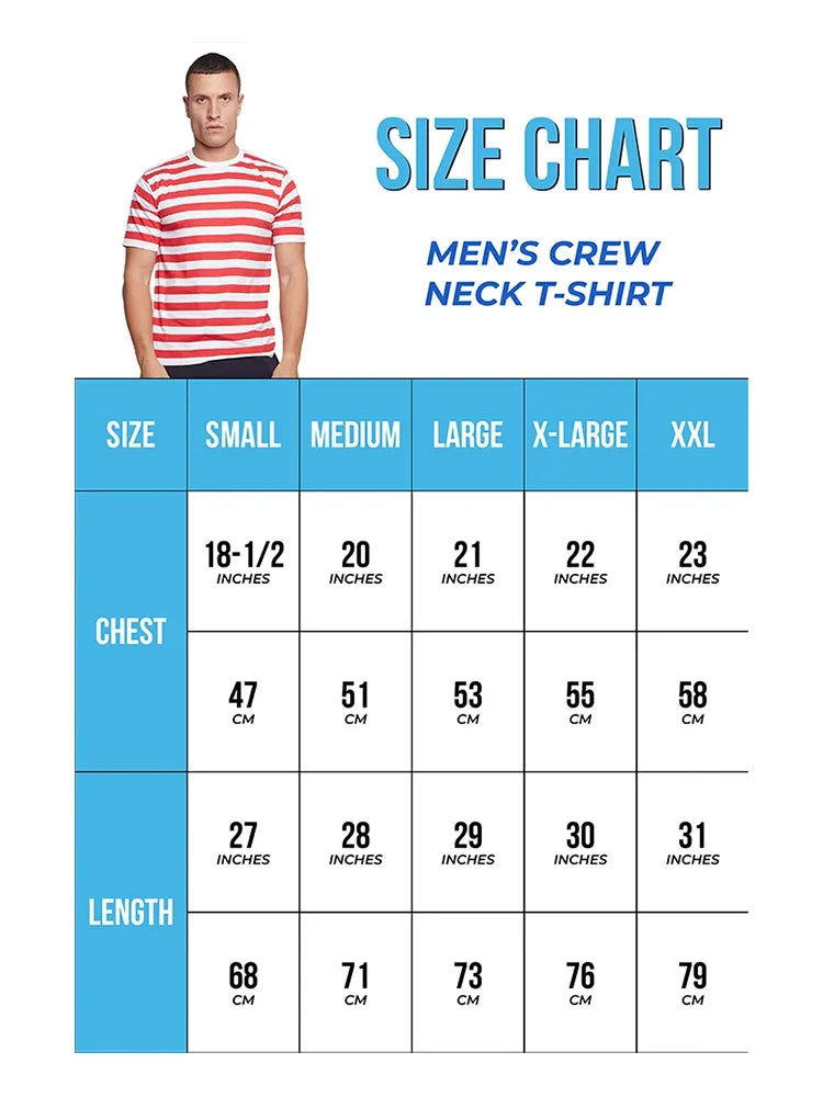 Unisex Adult Stripe Short Sleeve T-Shirts size chart