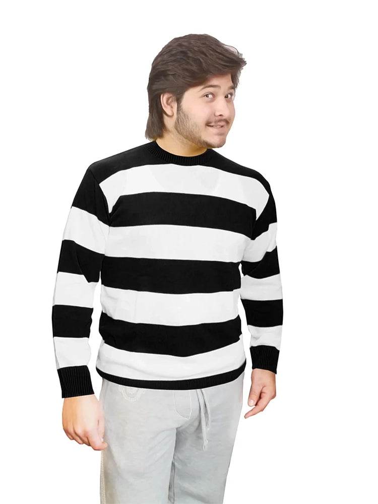 Unisex Black and White Stripe Convict Knitted Jumper