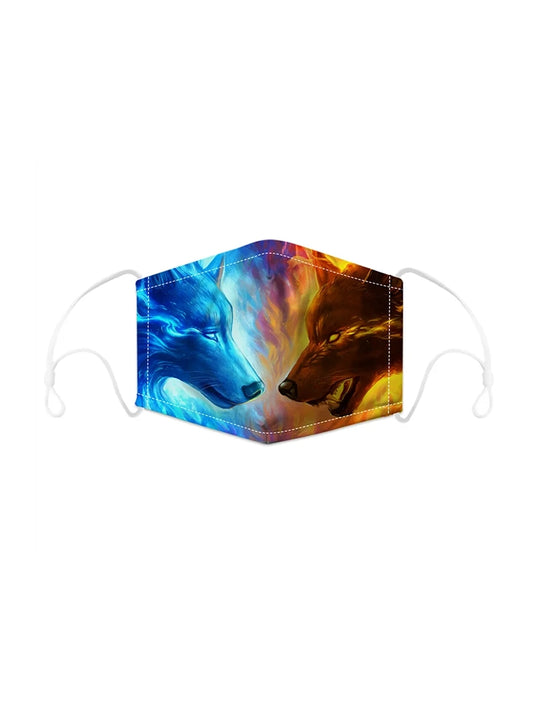 Unisex Fire Wolf Printed Face Covering Mask