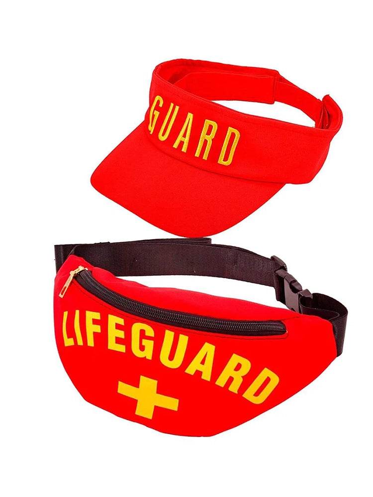 Unisex Lifeguard 2PC Visor & Waist Bag Set - thefancydress.co.uk