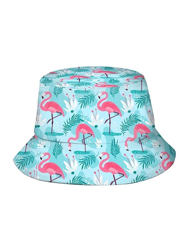 Unisex Pink Flamingo Printed Sun Protection Bucket Hat - thefancydress.co.uk