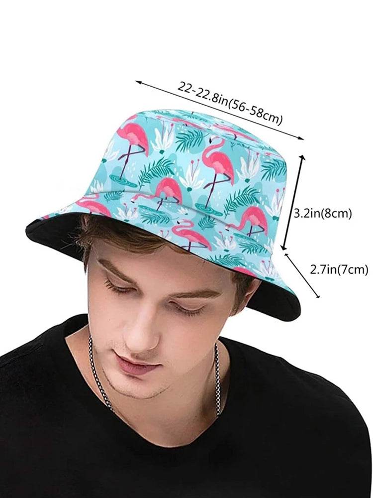 Unisex Pink Flamingo Printed Sun Protection Bucket Hat - thefancydress.co.uk