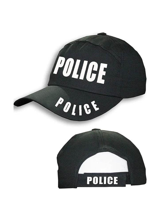 Unisex Police Black Baseball Cap-Hat - thefancydress.co.uk