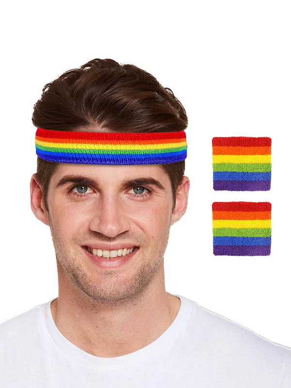 Unisex Rainbow Pride Headband With Wristbands Set - thefancydress.co.uk