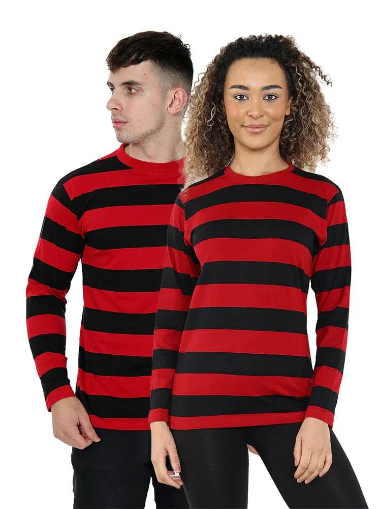 Unisex Red and Black Stripe TShirt Full Sleeve - thefancydress.co.uk