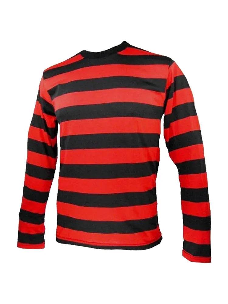 Unisex Red and Black Stripe TShirt Full Sleeve - thefancydress.co.uk