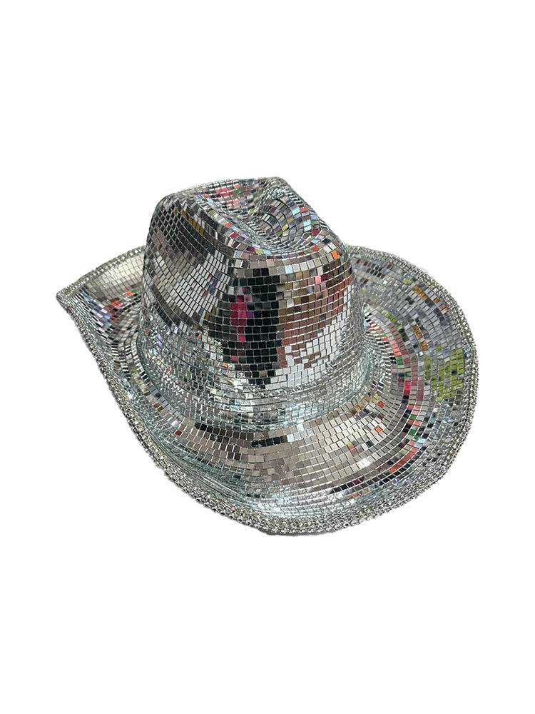 Unisex Silver Mirror Disco Ball Cowboy Hat - thefancydress.co.uk