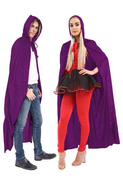 Unisex Purple Velvet Hooded Cape 65 Inches