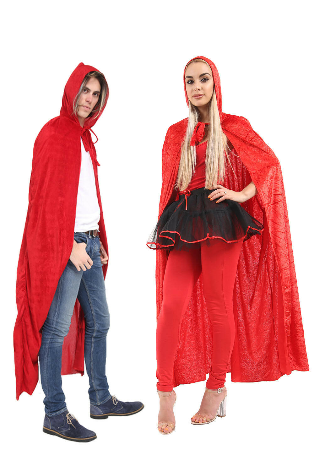 Unisex Red Velvet Hooded Cape 65 Inches