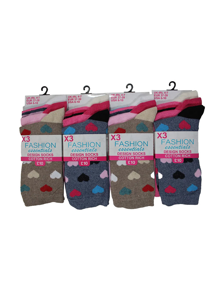 Women's Cotton Mix Ankle Socks Heart Design (Assorted Colour)