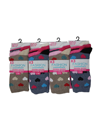 Women's Cotton Mix Ankle Socks Heart Design (Assorted Colour)